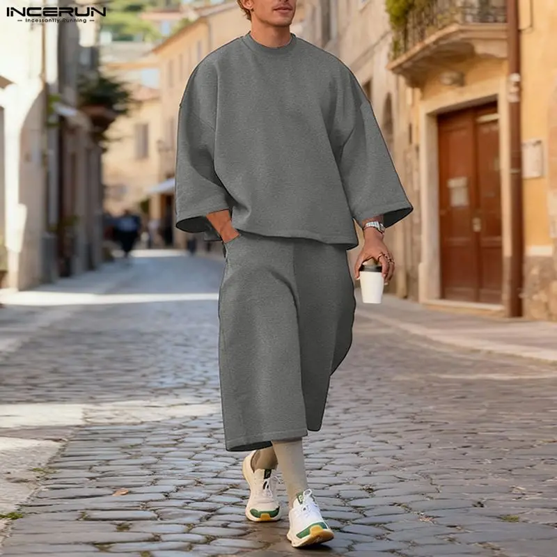 Streetwear Hoodie - Мужской комплект INCERUN: однотонные свободные худи