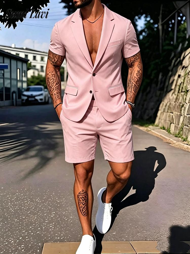 Mens Fashion Blazer - Мужской повседневный костюм-двойка: однотонный приталенный блейзер,