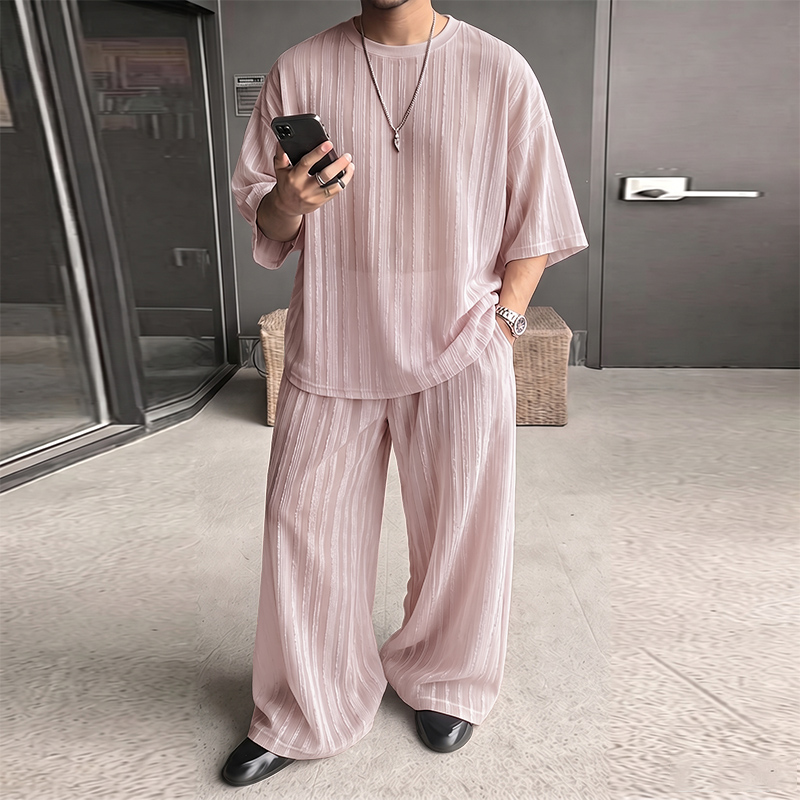 Men'S Fashion Loose Pants - Мужской комплект INCERUN: полосатая прозрачная футболка