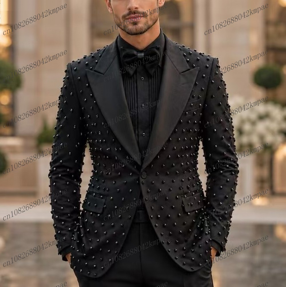 Mens Fashion Blazer - Модный черный мужской костюм с жемчужным