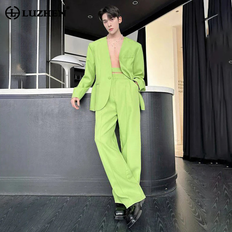Mens Fashion Blazer - LUZHEN 2026 Весенний новый однотонный комплект