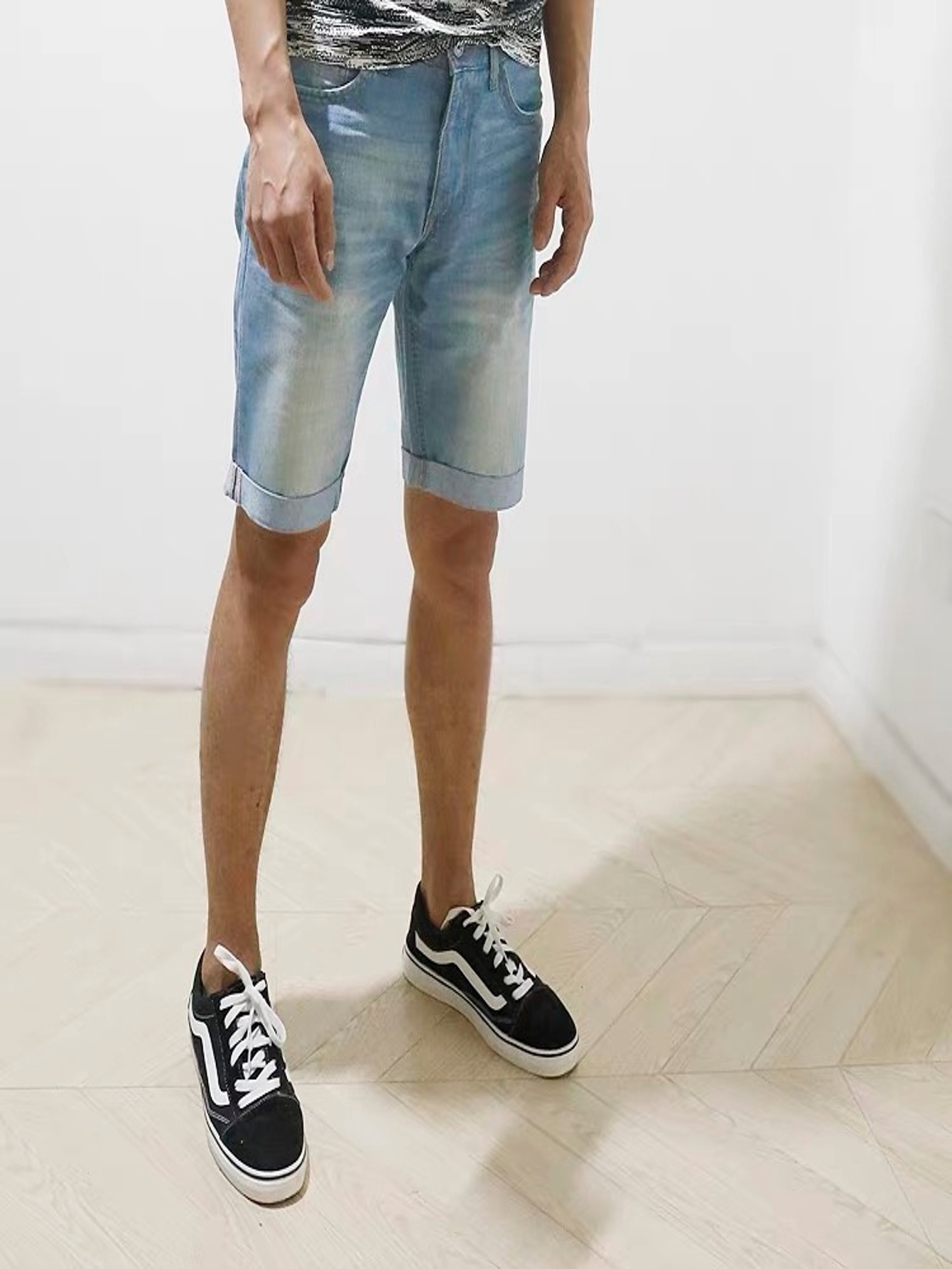 Men'S Fashion Jeans - Мужские узкие синие джинсовые шорты в