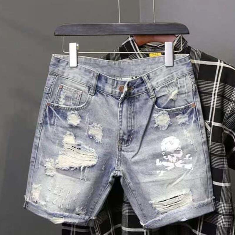 Men'S Fashion Jeans - Джинсовые шорты мужские стрейчевые, рваные брюки